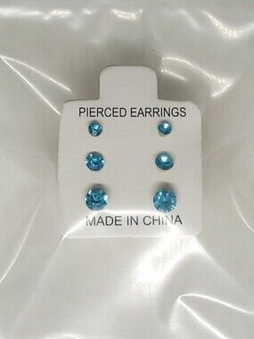 $1 | Blue | Multi‑Size 3‑Pair Rhinestone Stud Earring Set